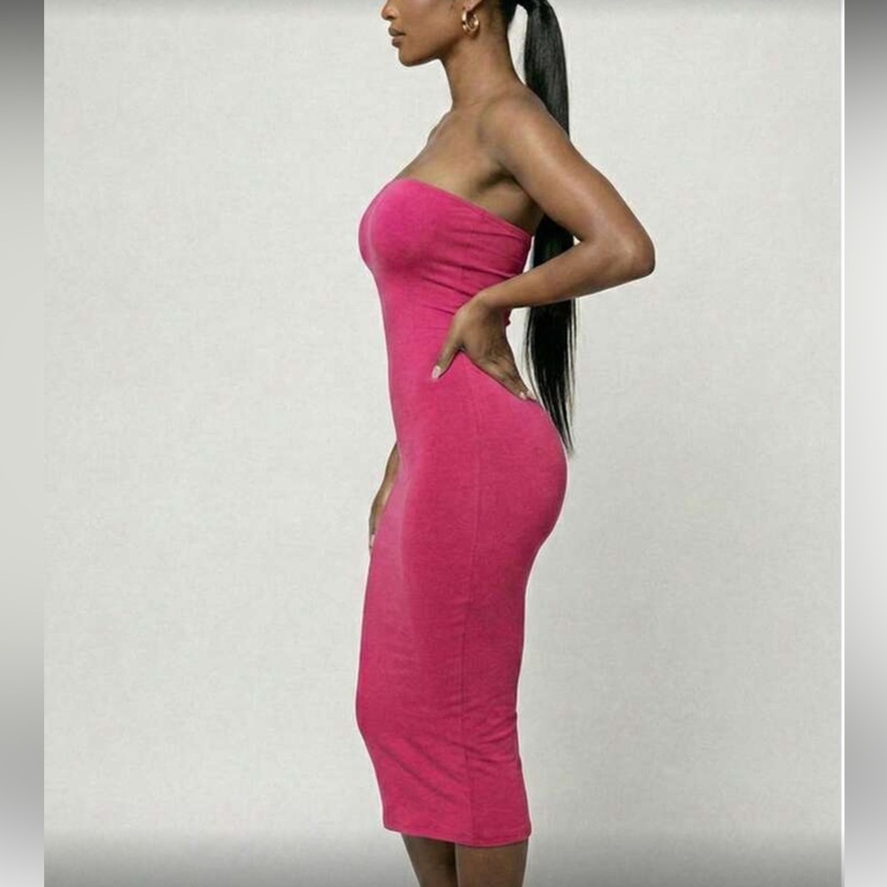 Strapless Bodycon Midi Dress in Dusty Blue - Picture 14 of 15